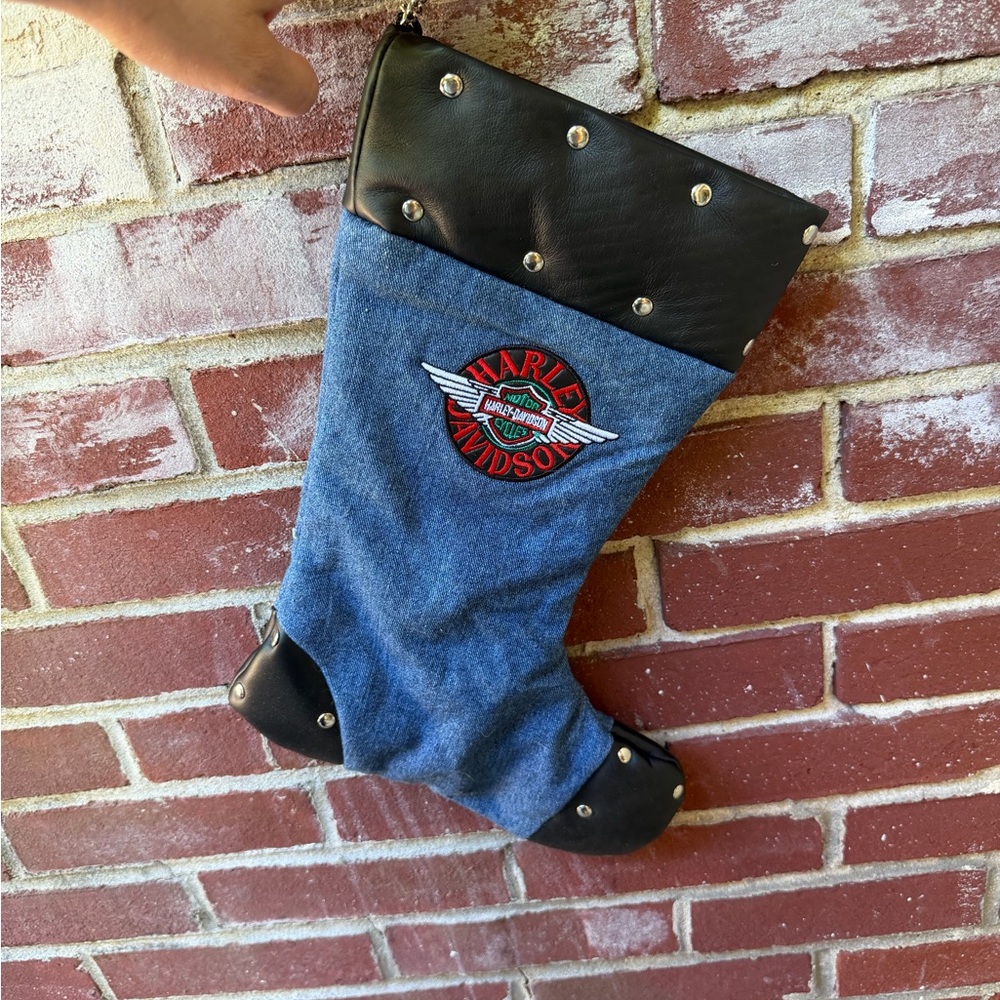 Harley-Davidson Blue Denim and Black Studded Leather Stocking